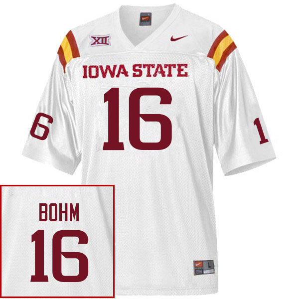Men #16 Wyatt Bohm Iowa State Cyclones College Football Jerseys Stitched Sale-White